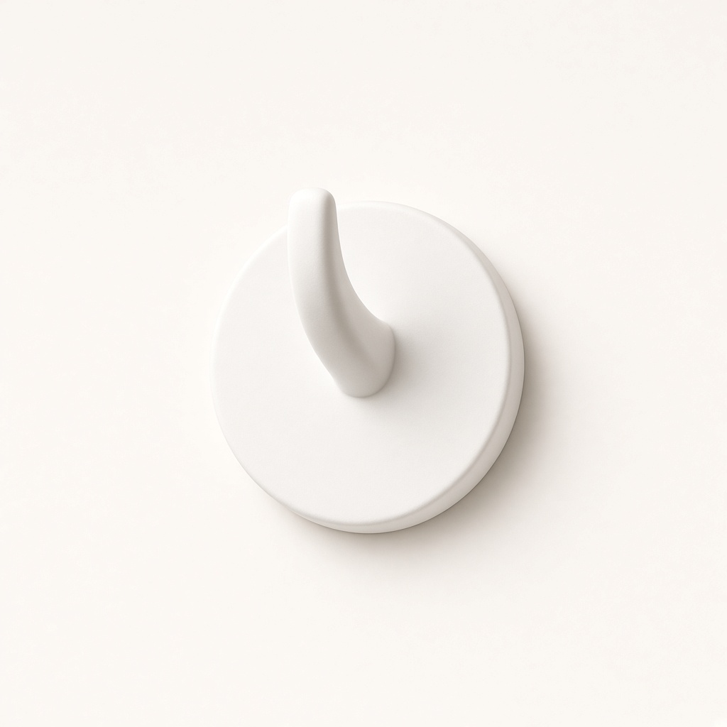 Generated illustration of a no-drill towel hook, not a sample photo.